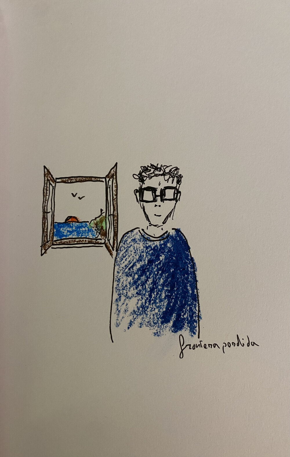 Ink self-portrait — frontera perdida
